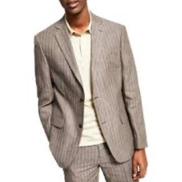 Vintage Men’s Blazer Rare Samuelsohn Beige Tan Pinstripe 2 buttons Pockets 44R - Picture 1 of 15